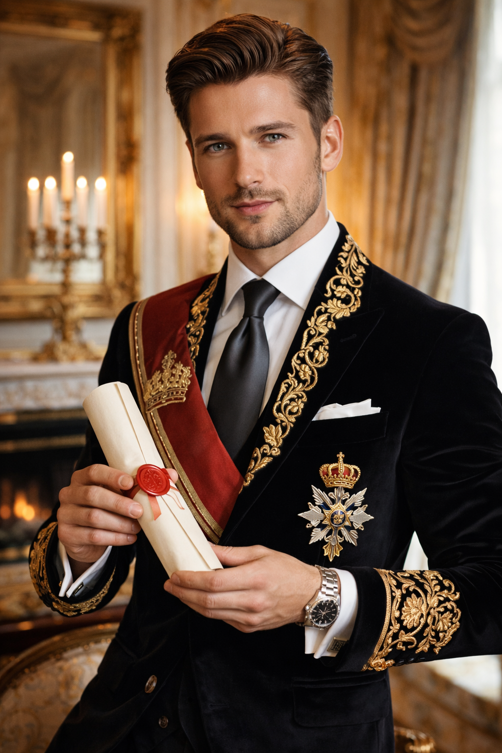 Adeliger Mann mit Urkunde - Adelstitel gekauft bei Noble Society