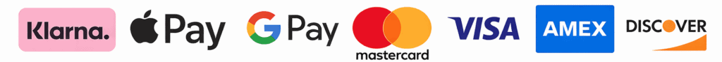 Logos von Zahlungsmethoden wie Klarna, Apple Pay, Google Pay, Mastercard, Visa, American Express und Discover, die in einer Reihe auf einem weißen Hintergrund angezeigt werden. | adelstitel-kaufen.com